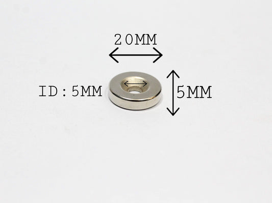 20 mm OD x 5 mm ID x 5 mm Thick CSK Magnet